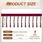 1Yard Crystal Beaded Ribbon Fringe Trim Tassel 2.4" Deep Purple