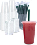 20 oz Clear Plastic Cups with Lids and STRAWS, Disposable Drinking Cups for Cold Drinks, Iced Coffee, Milkshakes