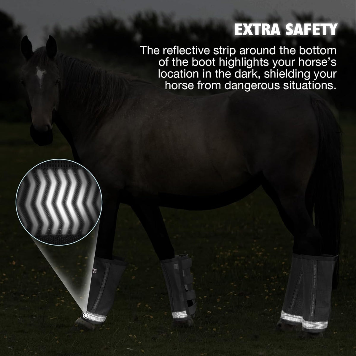 Loose-Fitting Horse Fly Boots UV-Protective, Durable Fine Mesh Leggins with Reflective Strips (Set of 4)
