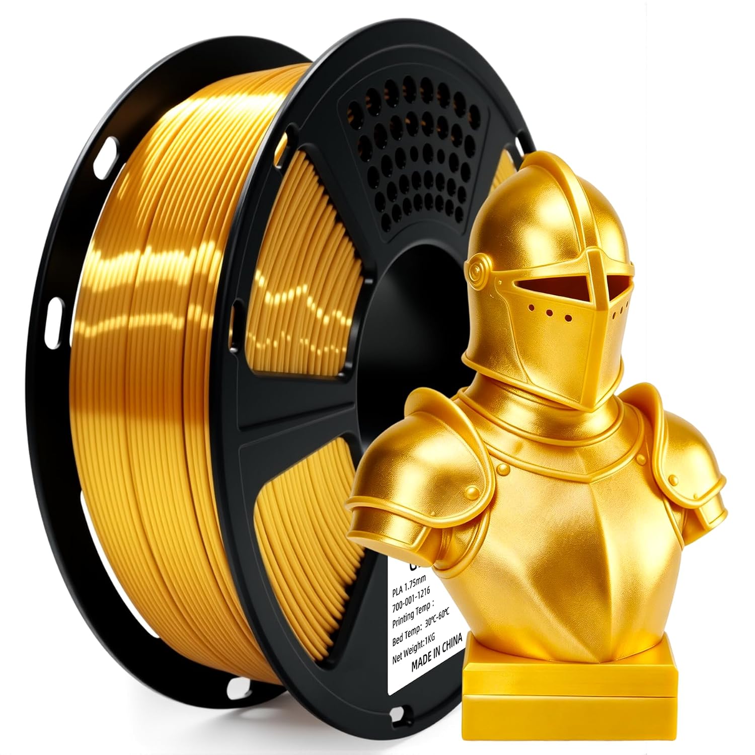 Silk PLA Filament 1.75mm for 3D Printer, Metal-Like Shiny Consumables 1kg (2.2lbs) 1 Spool, Dimensional Accuracy +/