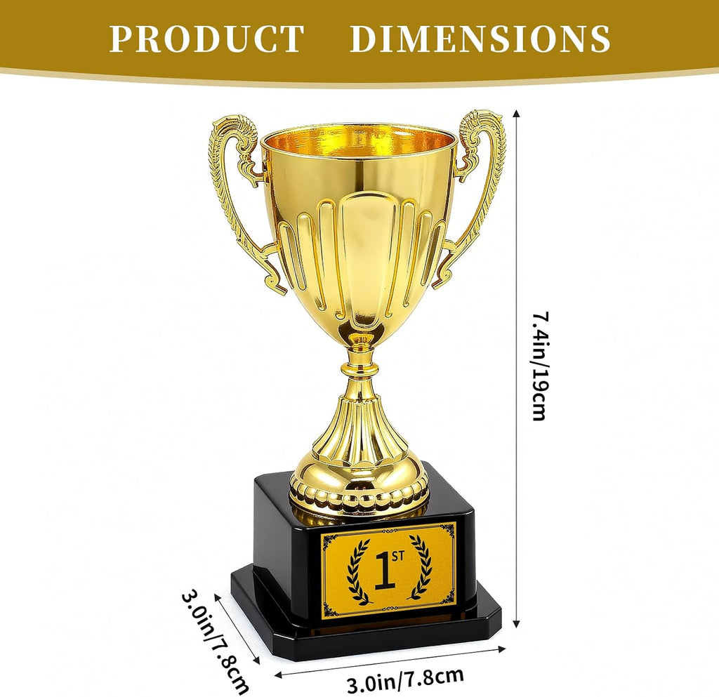 7.48" Gold Plastic Trophy Award with Pre-Attached 1st Place Label, Small Winner Cup for Kids Sports, Parties, School
