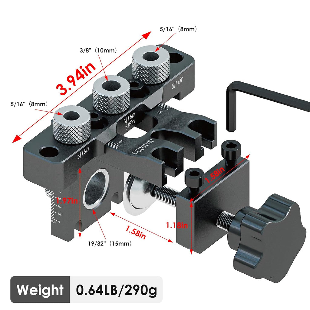 Self Centering Doweling Jig Kit - Dowel Jig Kit for Straight Holes, Adjustable Width Woodworking Joints Tool Drill