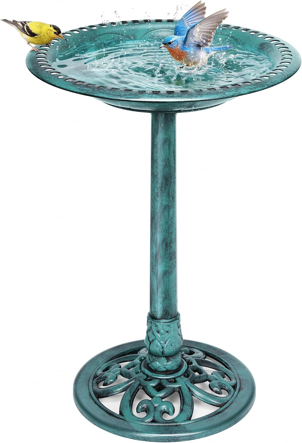 Bird Bath for Outside, Polyresin Pedestal Birdbath, Green