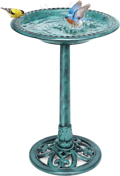 Bird Bath for Outside, Polyresin Pedestal Birdbath, Green