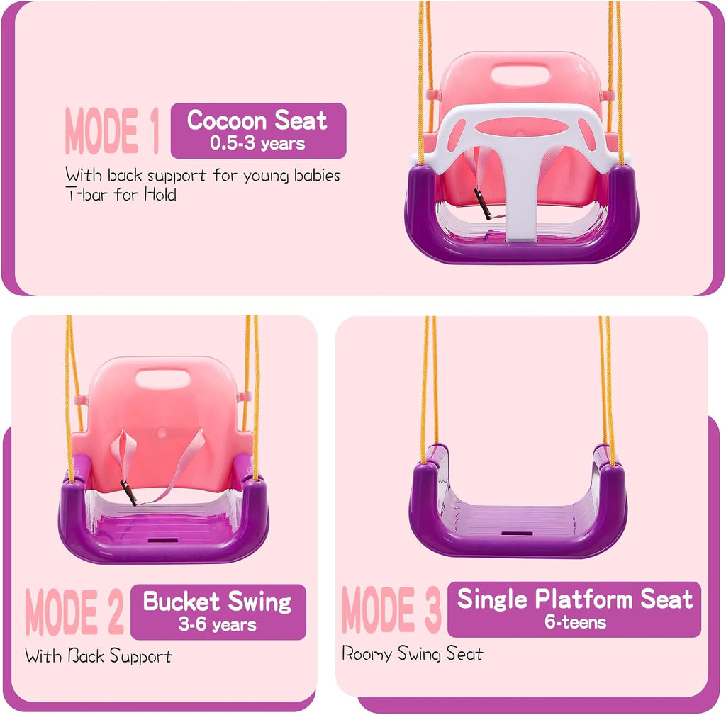 3-in-1 Baby Swing Seat, Toddler Swings, Anti-Flip Snug & Secure Detachable Infants to Teens Kids Swing Seat for