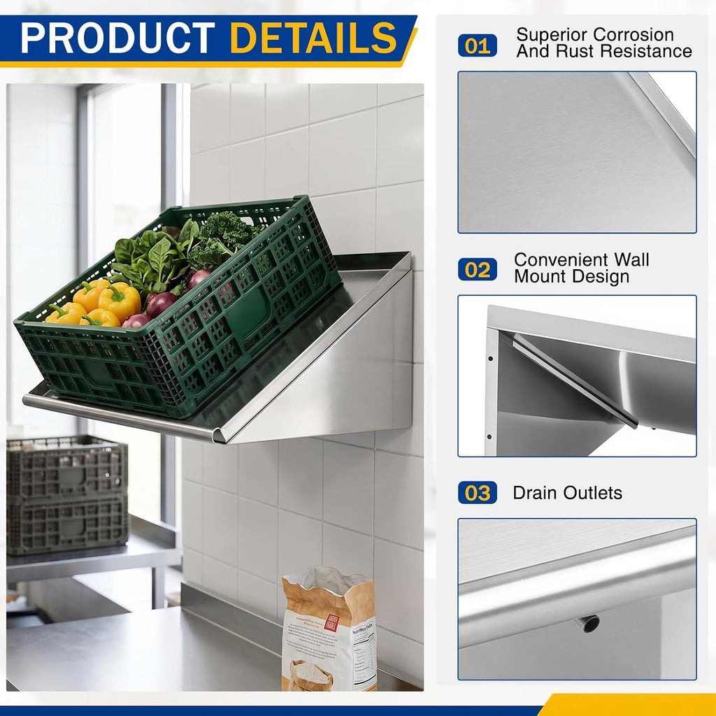 Otooling 21" x 22-1/2" Stainless Steel Wall Mounted Dish Drying Rack Shelf