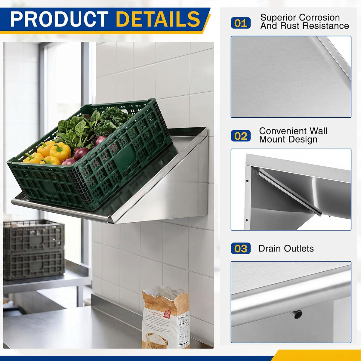 Otooling 21" x 22-1/2" Stainless Steel Wall Mounted Dish Drying Rack Shelf