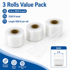 3 Rolls Mini Stretch Wrap for Bottles Jars Seals, 2in x 3150ft