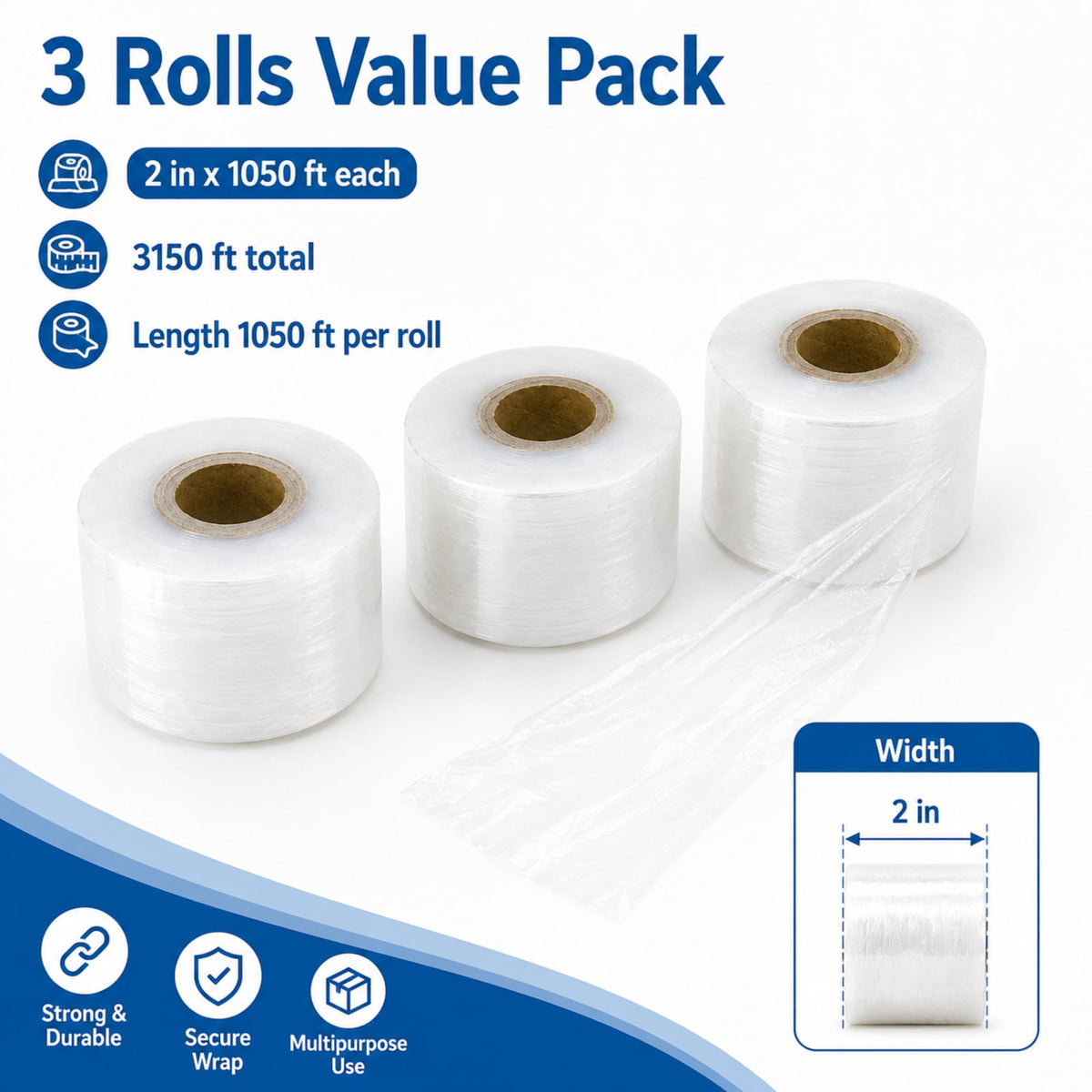 3 Rolls Mini Stretch Wrap for Bottles Jars Seals, 2in x 3150ft