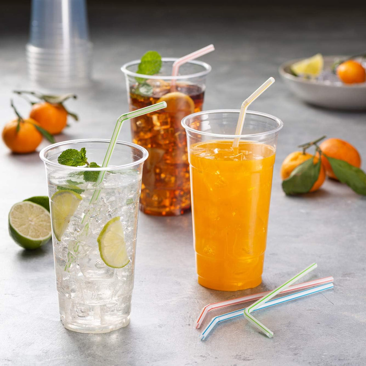 [500 Pack] Striped Flexible Plastic Drinking Straws Disposable Straw 8'' inches Tall Assorted Colors