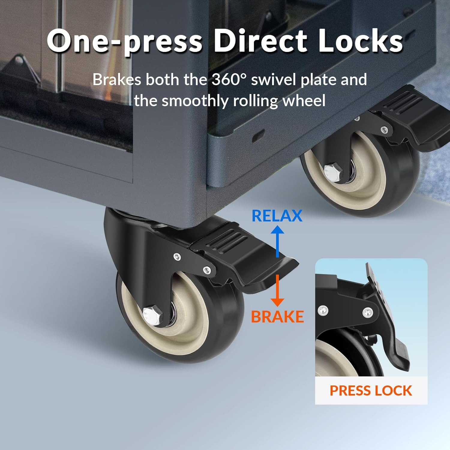 4 Inch Caster Wheels Set of 4, Heavy Duty Swivel Rolling with Brake | Large Industrial Plate Casters, 2200lbs Load