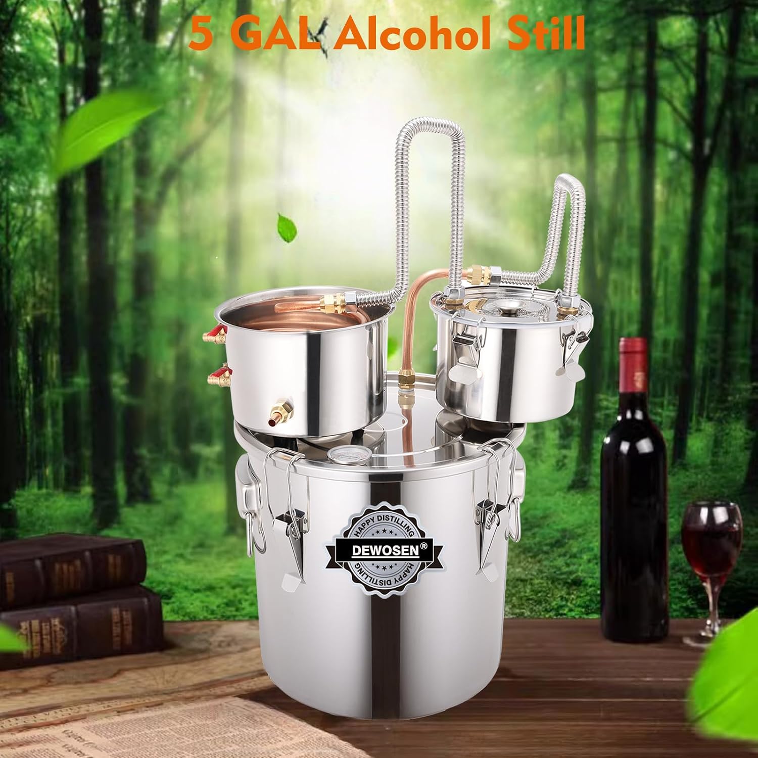 Alcohol Still 5 Gallon 3 Pots Shine Still Distillery Kit for Alcohol Stainless Copper Tube Complete with Thumper Keg