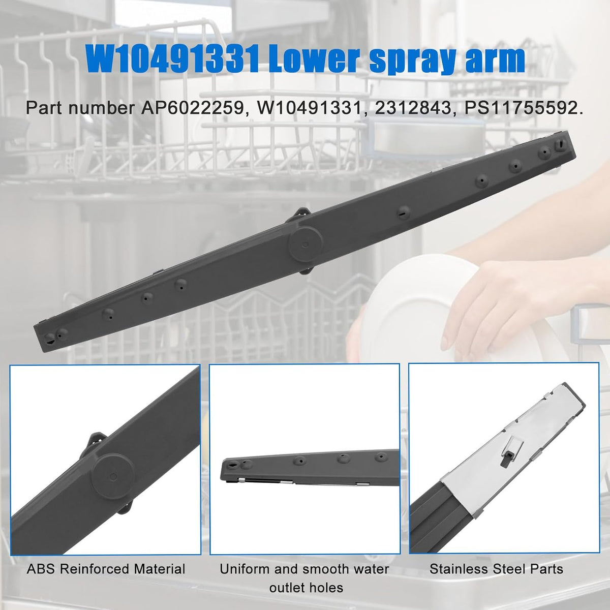 W10491331 Dishwasher Spray Arm Replacement Arm Compatible with Whirlpool, Amana, Ikea Dishwasher Parts Replaces WPW10491331, 2312843, PS11755592