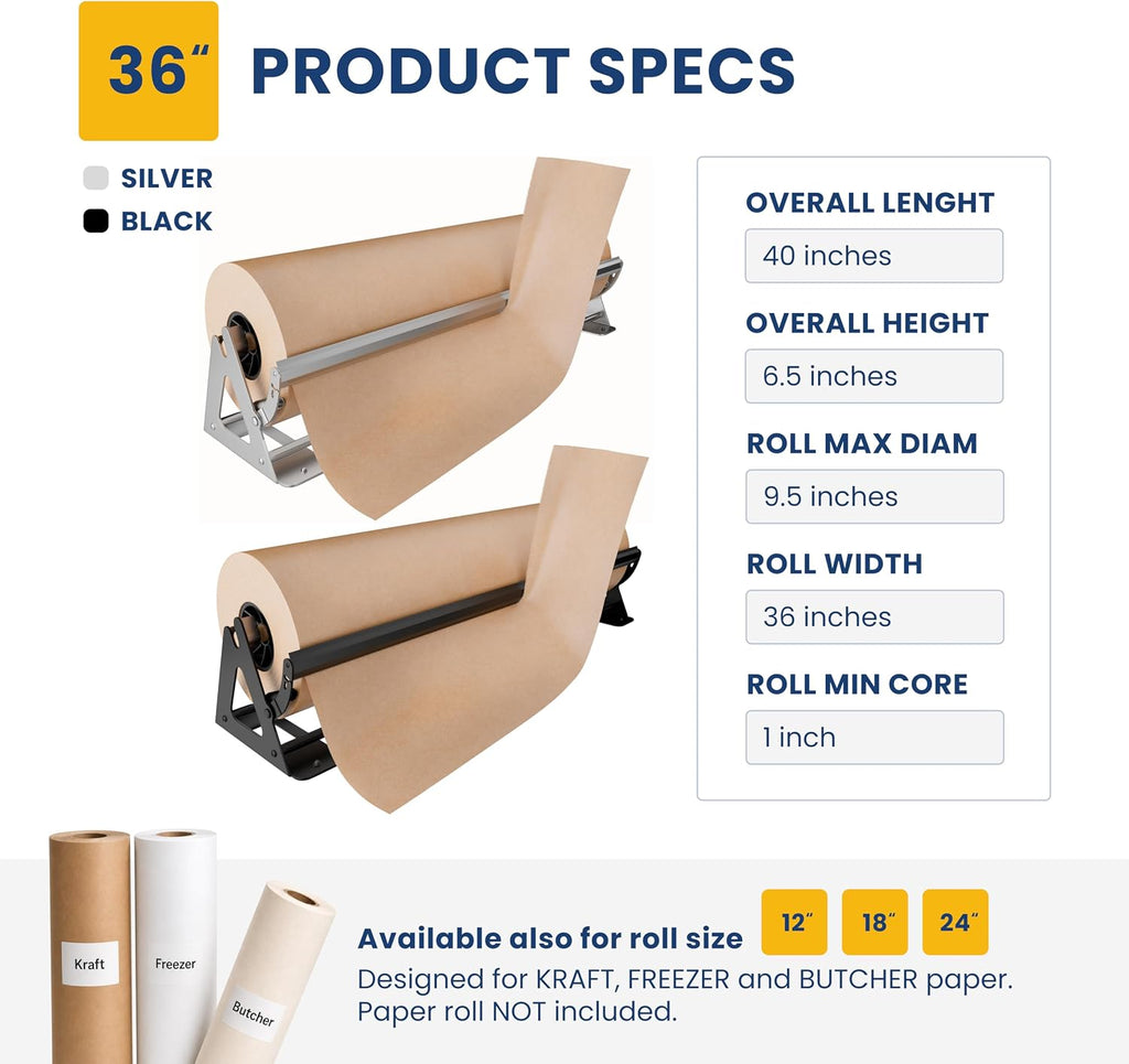 36 Inch Paper Roll Dispenser and Cutter for Kraft, Butcher Paper