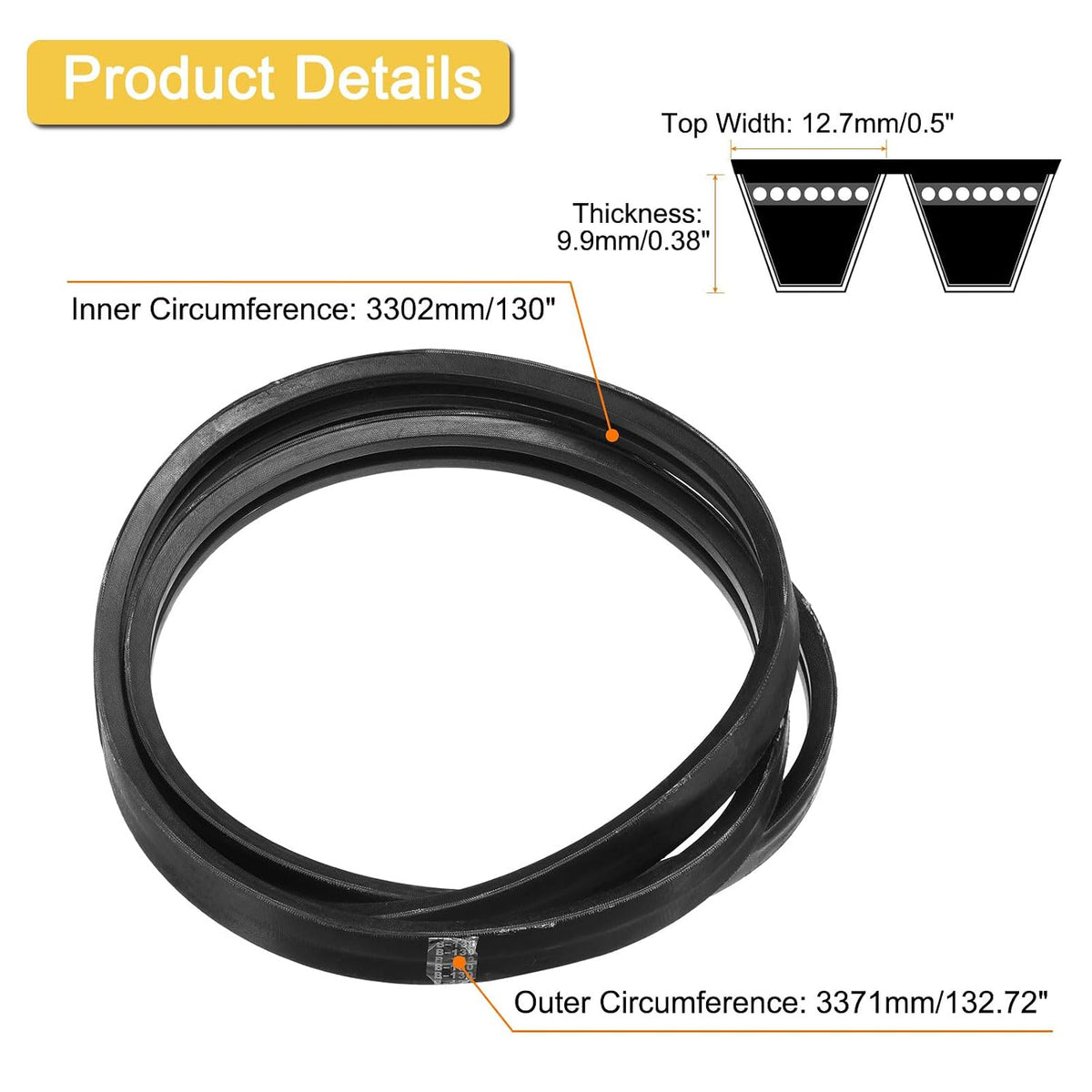 uxcell 2/B130 Classic Wrapped 2 Banded 133" Outer Circ B Profile V-Belt
