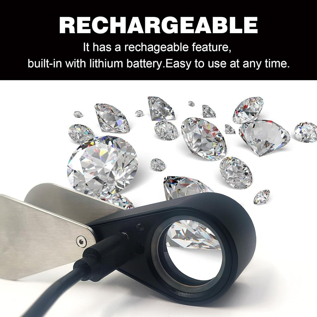 10X Rechargeable Jewelers Loupe with UV & LED Lights, Four Light Modes, Illuminated 22mm Eye Loop Magnifier Pocket