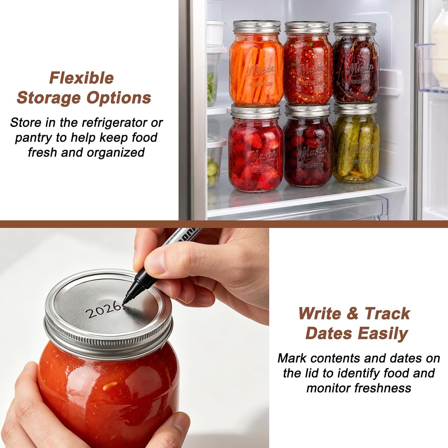 Regular Mouth Mason Jar Lids and Rings for Ball & Kerr, 70mm, 12 Pack
