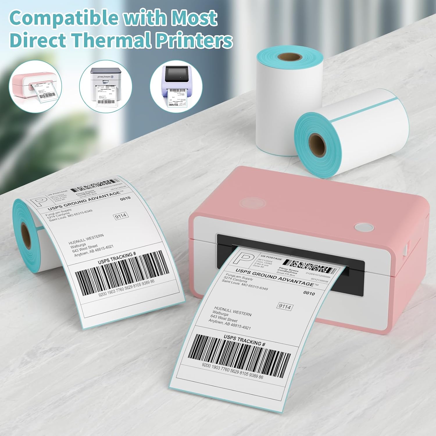 2 Rolls 4x6 Direct Thermal Printer Labels 500 Shipping Labels Compatible with Zebra, Rollo Label Printer, Peforated