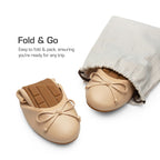 Women's Foldable Bowknot Ballet Flats,Nude,8.5