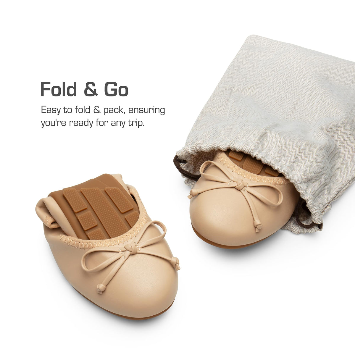 Women's Foldable Bowknot Ballet Flats,Nude,8.5
