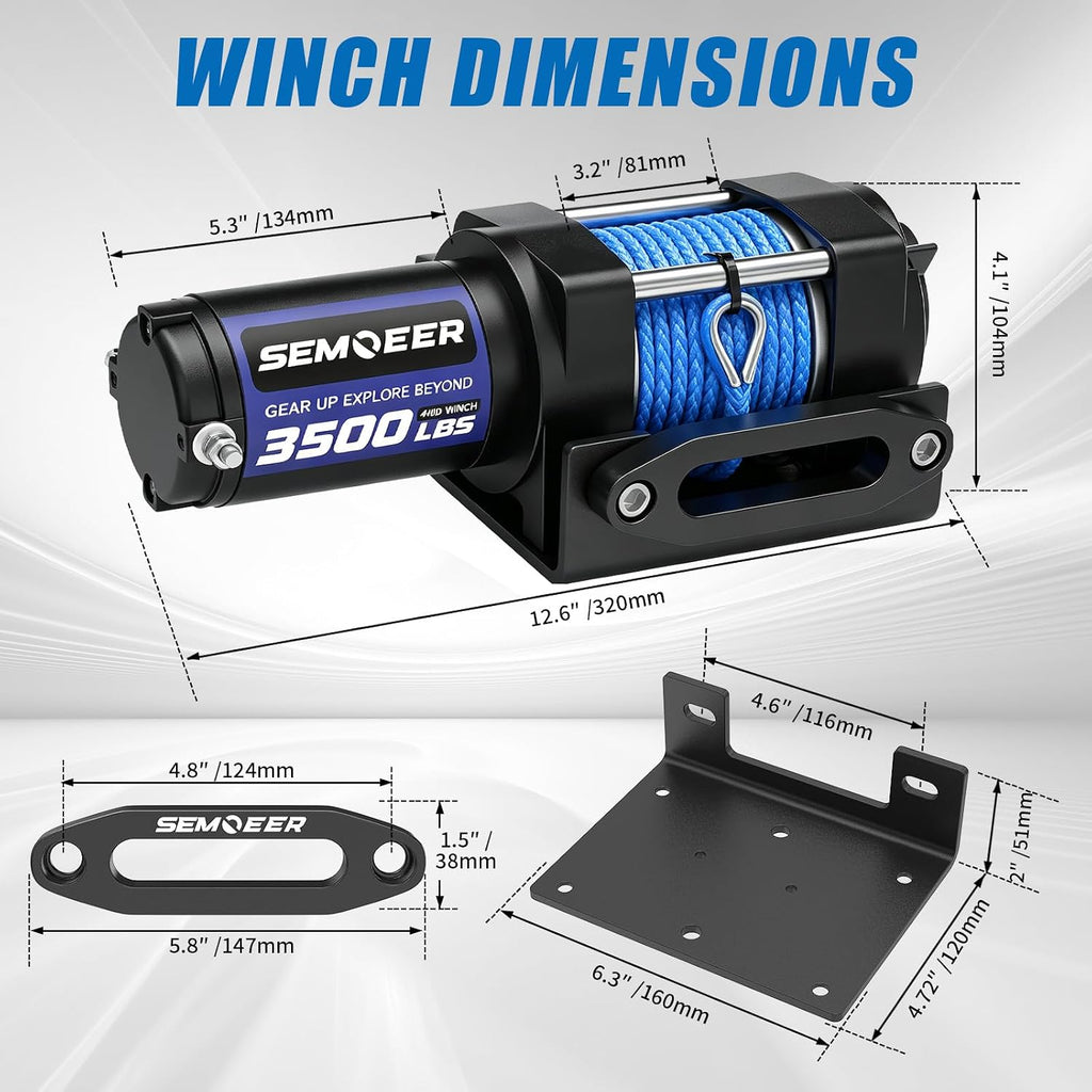 New 3500 lbs ATV Winch with Synthetic Rope & Wired Remote