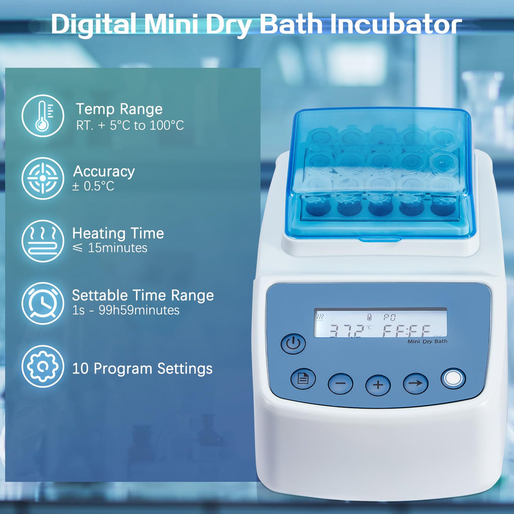 Mini Dry Bath Incubator with 15 x 1.5ml Heating Block, Timer