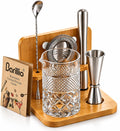 24 Oz Crystal Cocktail Mixing Glass with Bamboo Stand & Bar Tools | Seamless Lead-Free Crystal, Weighted Base