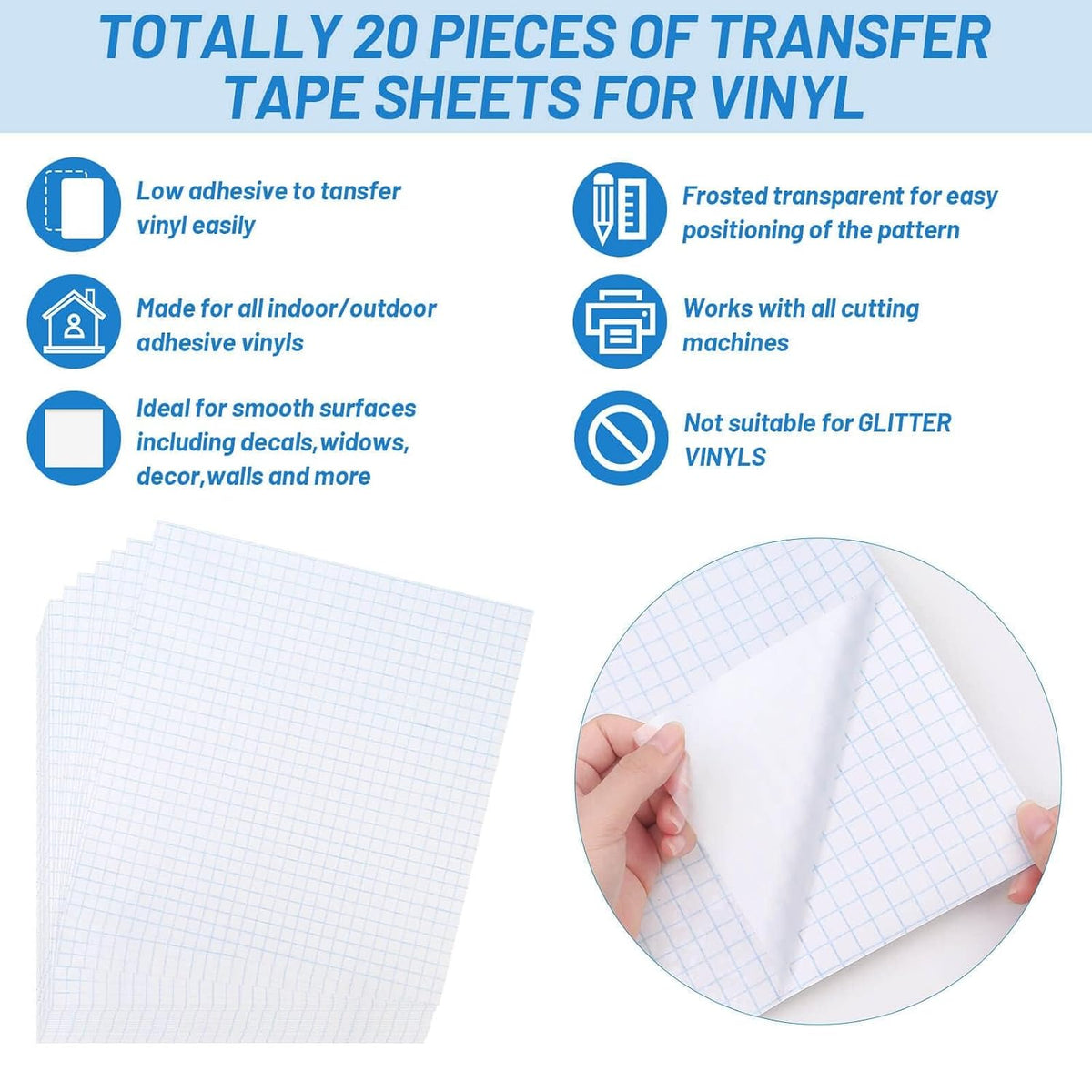 20 Pack Clear Transfer Tape, Contact Paper Decal Transfer Sheet Low Tack Ease Paper Transfer Tape for Craft