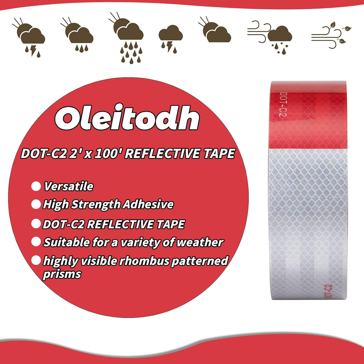 6 Roll DOT C2 Reflective Tape 2 Inch x 100 FT Red White Conspicuity Tape