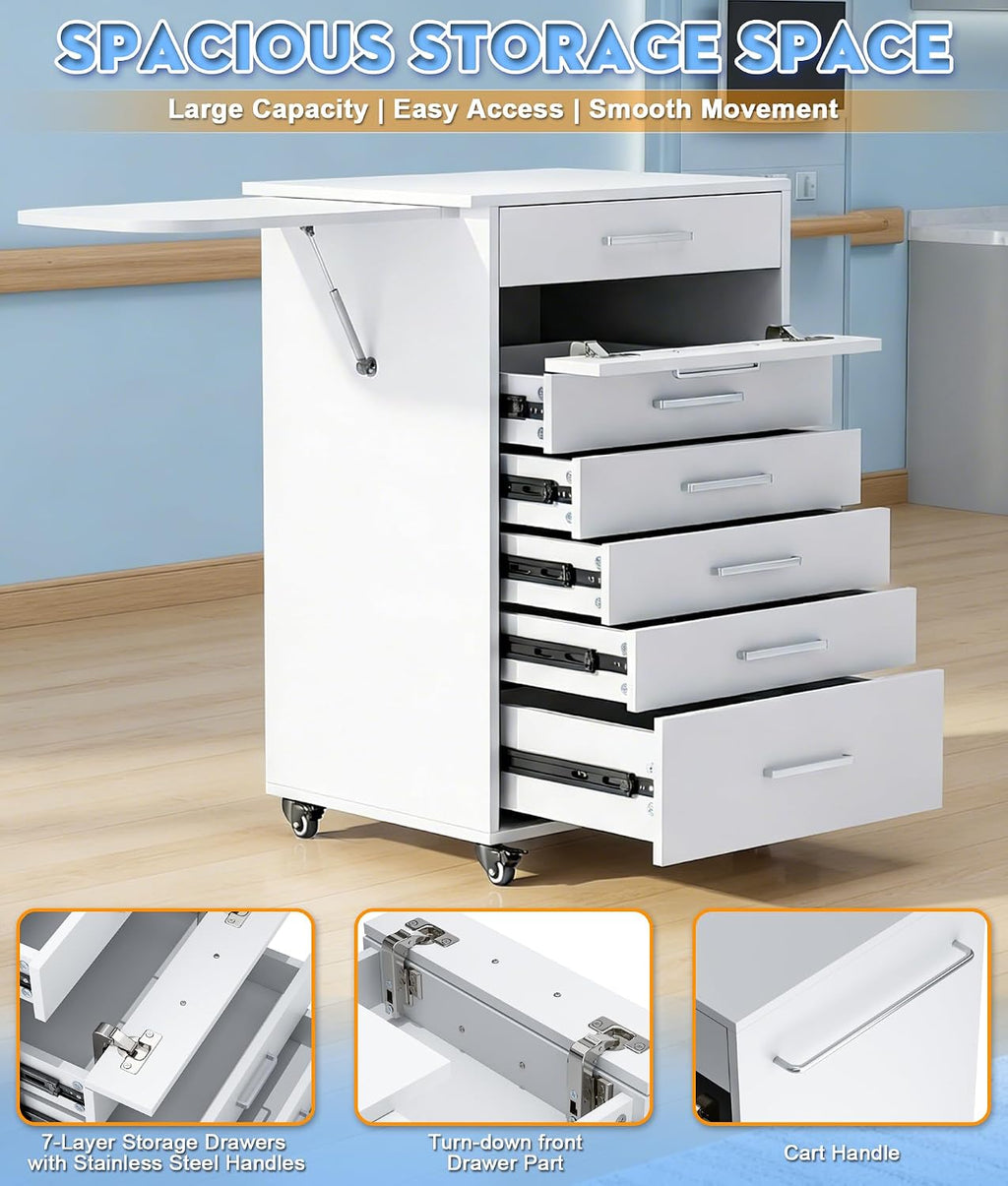 Medication Cart, Medical Rolling Storage Crash Cart with Wheels & Drawers, Ultrasound Nursing Emergency Cart with IV