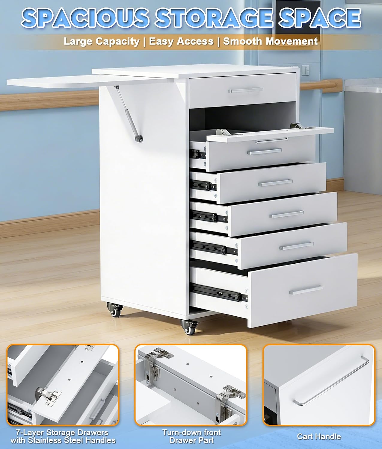 Medication Cart, Medical Rolling Storage Crash Cart with Wheels & Drawers, Ultrasound Nursing Emergency Cart with IV