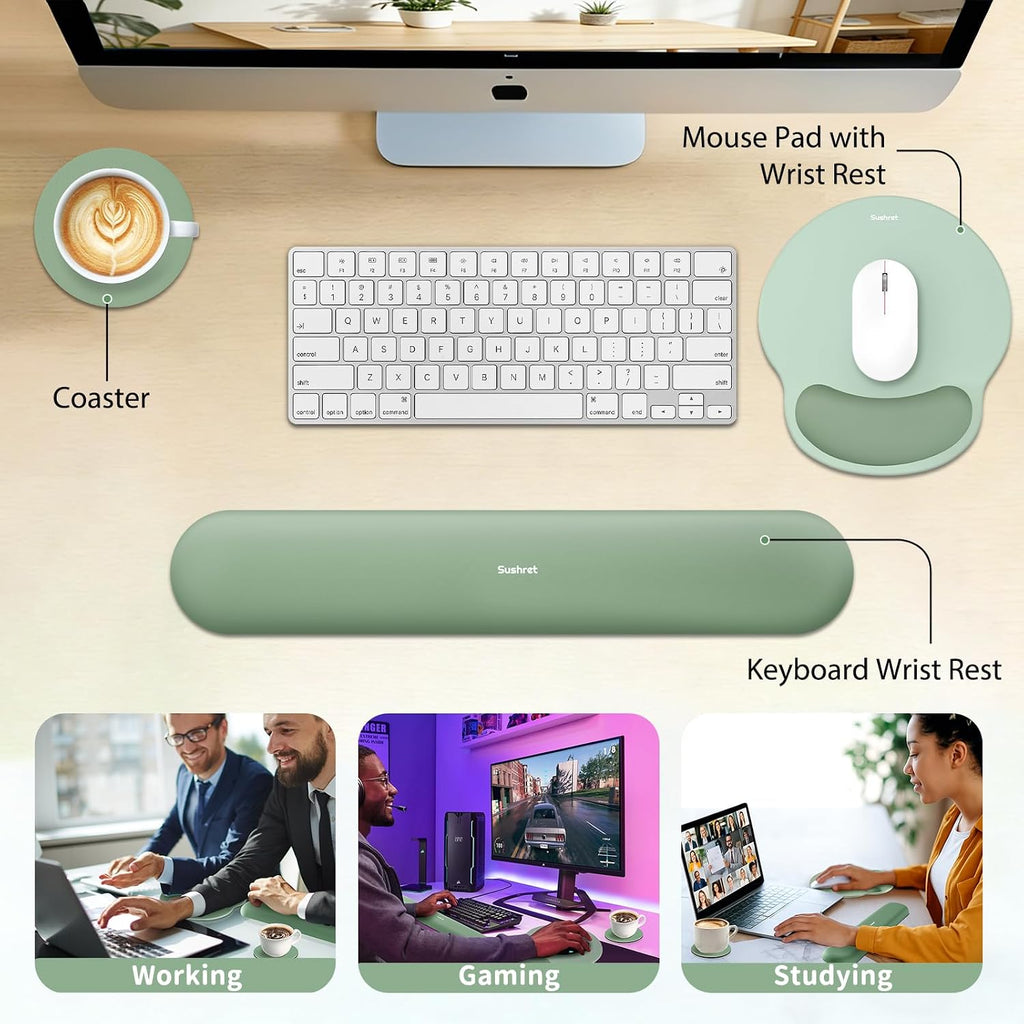 Mouse Pad and Keyboard Wrist Rest, 3-in-1 Gel Memory Foam Ergonomic Mouse Pad with Wrist Rest Set,Gaming Mousepad Arm