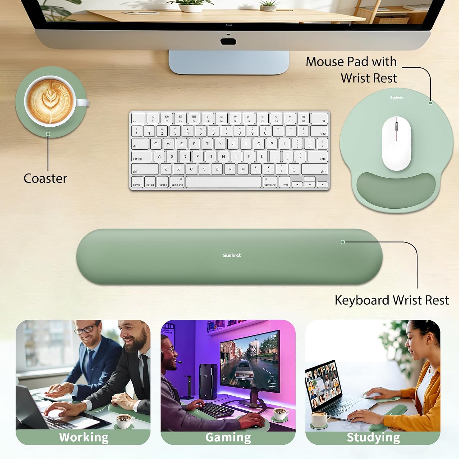 Mouse Pad and Keyboard Wrist Rest, 3-in-1 Gel Memory Foam Ergonomic Mouse Pad with Wrist Rest Set,Gaming Mousepad Arm
