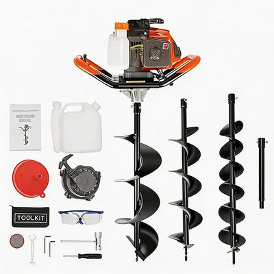 71CC Auger Post Hole Digger 2 Stroke Gas Powered Earth Digger | 2300W Heavy Duty Hole Digging Machine with 3 Auger
