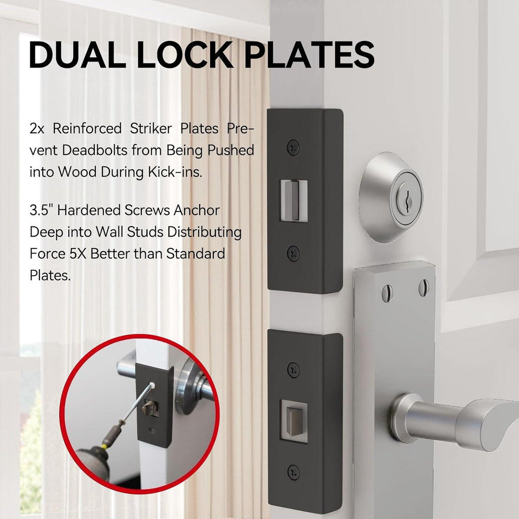Door Armor MAX Reinforcement Single Door Security Kit, Black | 5-Piece Door Reinforcement Set for Jamb, Frame &