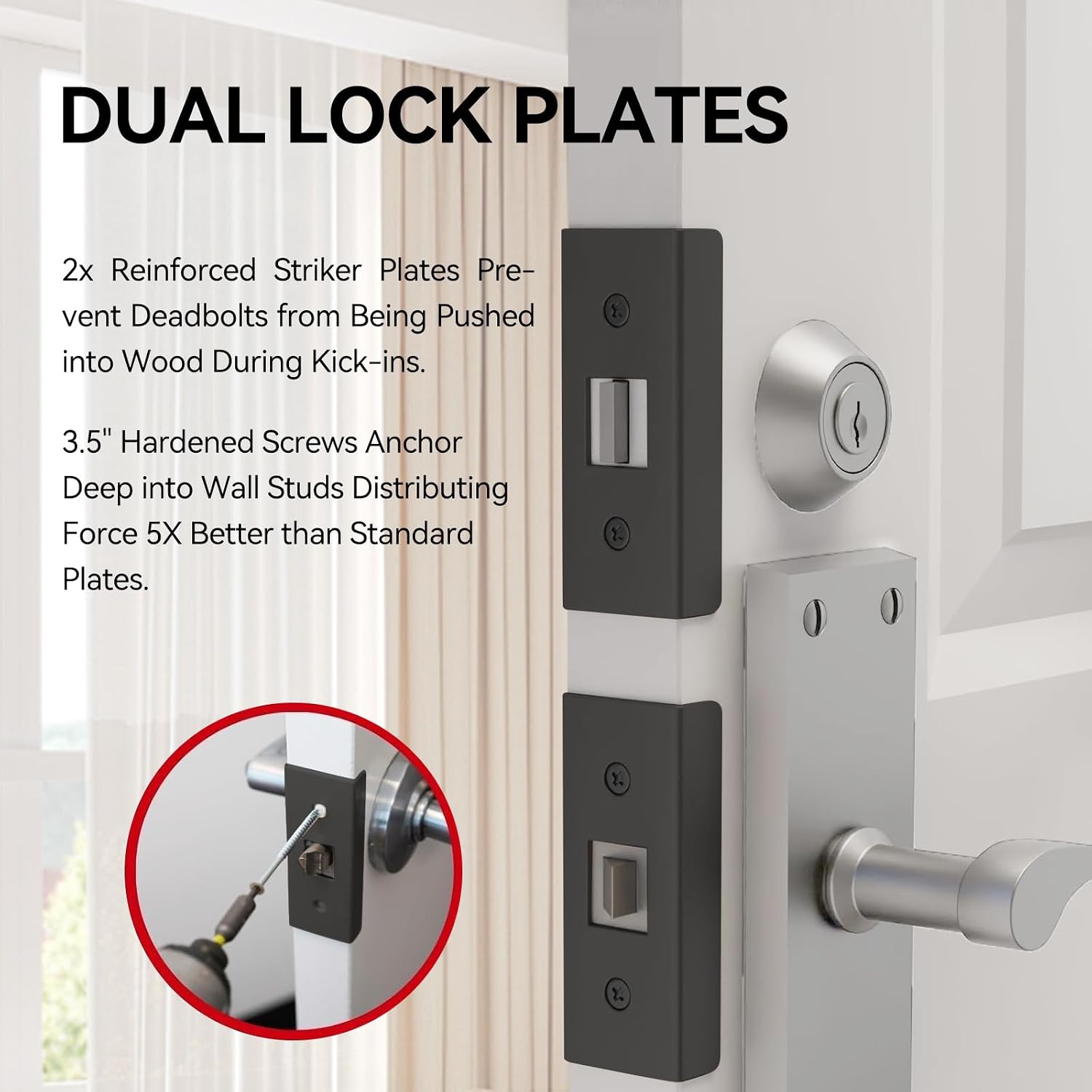 Door Armor MAX Reinforcement Single Door Security Kit, Black | 5-Piece Door Reinforcement Set for Jamb, Frame &