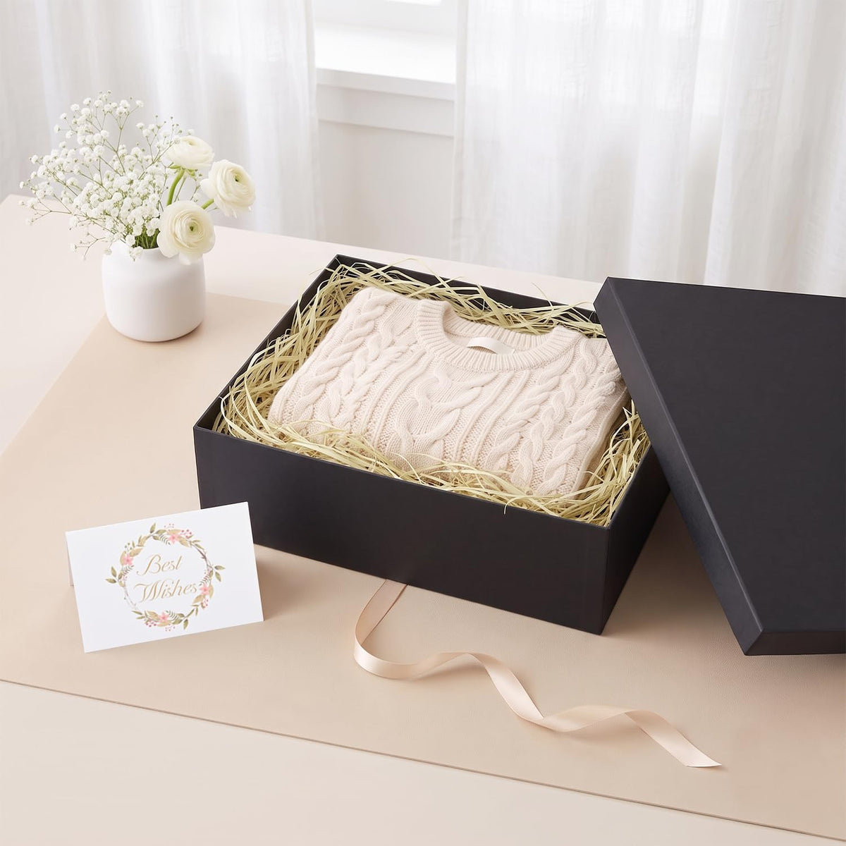 Large Black Gift Box with Lid for Presents, 16.5"x13"x5.5"