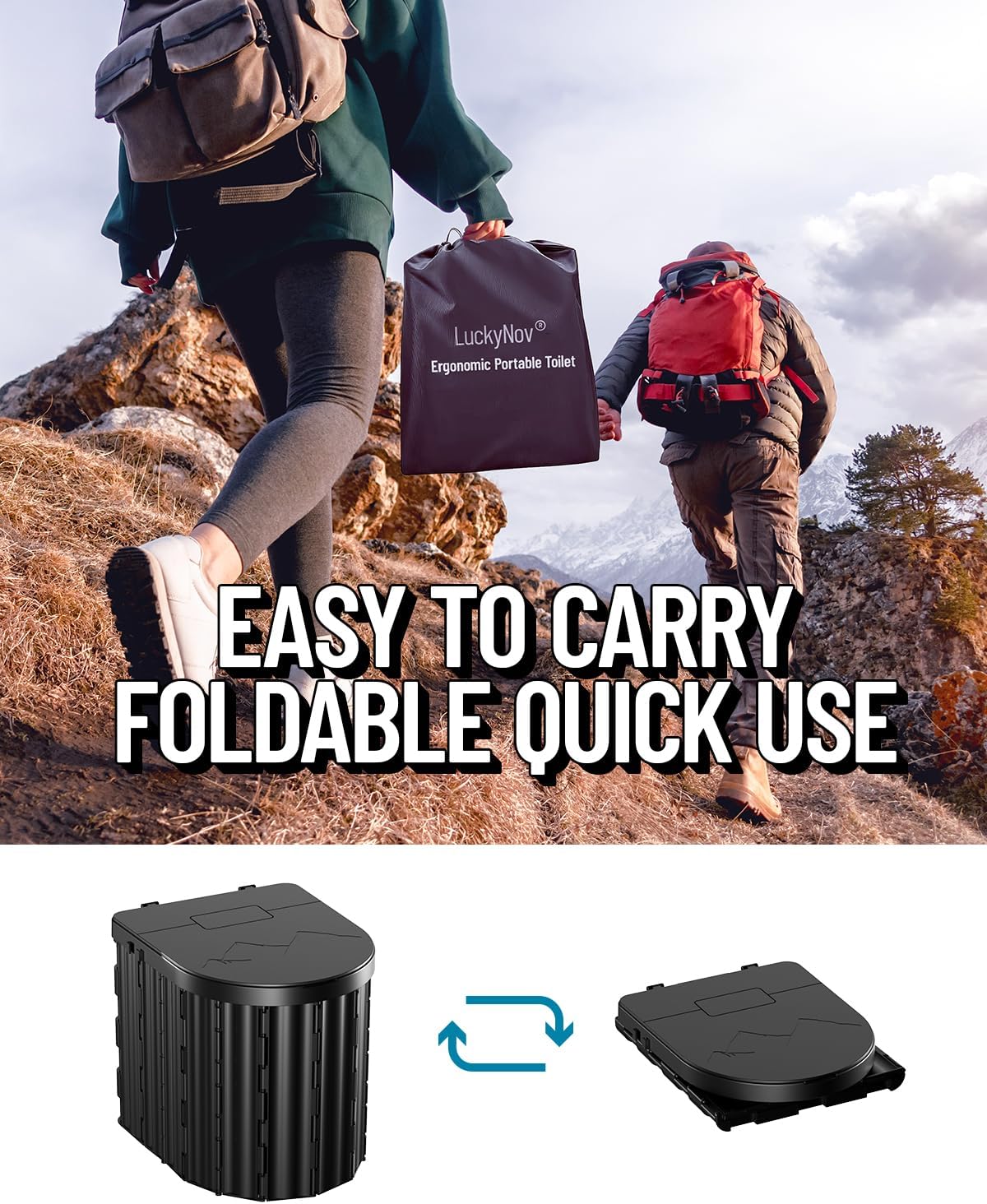 Portable Toilet with Urine Gel & Leak-Proof Bags – Odorless Camping Toilet for Adults & Kids, Outdoor Travel Potty