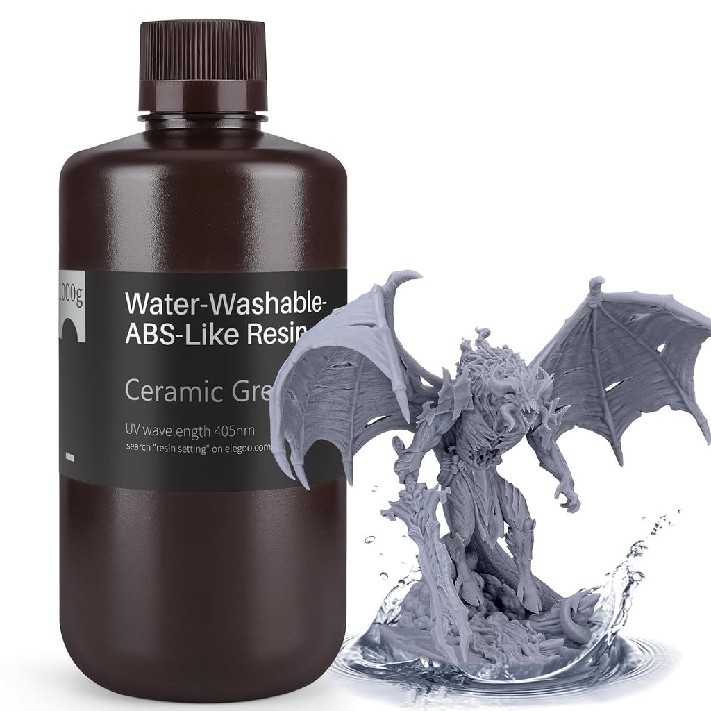 ELEGOO Water Washable ABS-Like Resin 3D Printer Resin Grey 1000g | High Toughness, Low Viscosity and High Precision