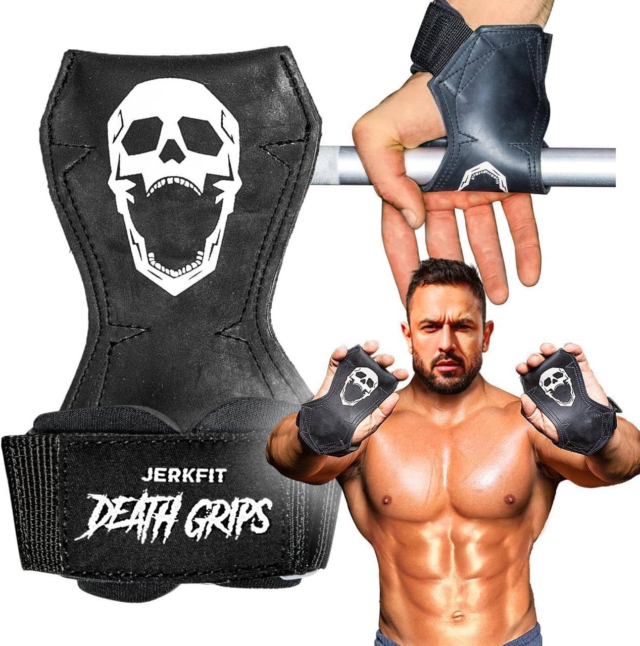 Death Grips Premium Lifting Straps - Car Tire Grade Rubber PVC Wrist Straps for Shrugs, Pull Ups & Deadlifts with