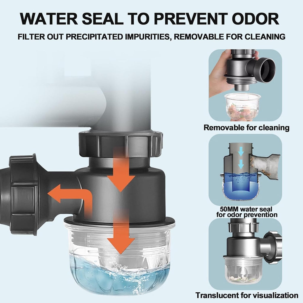 Kitchen Sink P-Trap Kit, 1-1/2 Inch Adjustable Drain Pipe with Flexible & Straight Pipes, Dishwasher Connection