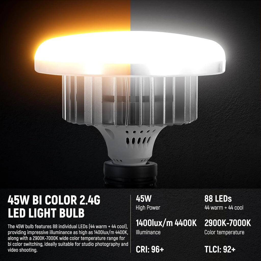 2Pcs 24"x24" 900W Equivalent Softbox Lighting Kit with Tripod Stands, 45W Bi Color 2.4G LED Bulbs, Remote, 10
