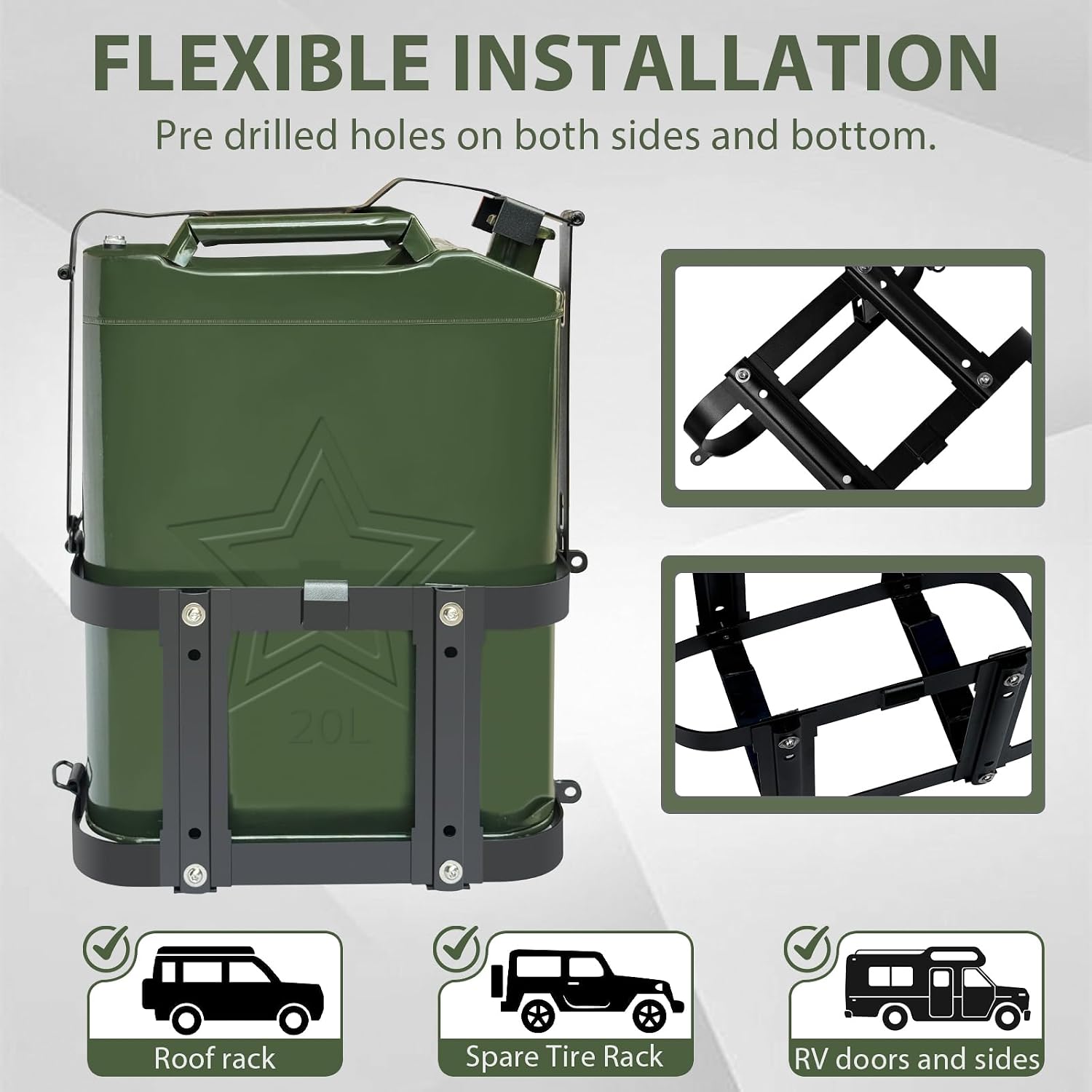 Jerry Gas Can Holder 5 Gallon Water Storage Containers Holder Mount Only Holder Rack, Metal Fuel & Gasolina