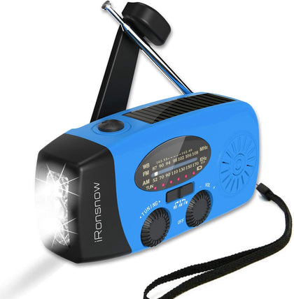 Weather Emergency Solar Hand Crank Radio, 2000mAh NOAA AM/FM | Portable Self Powered Radios with SOS Alarm LED