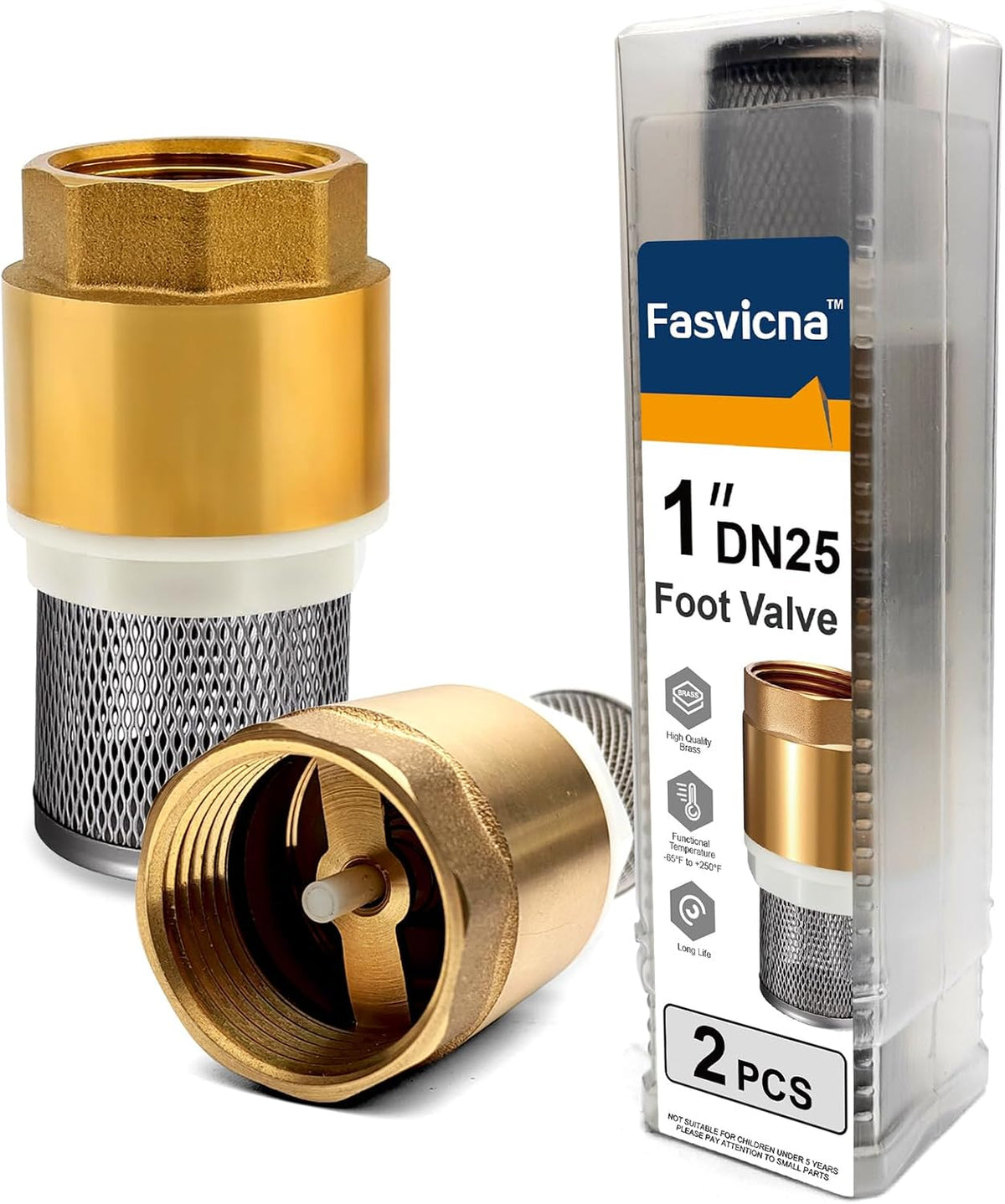 2 Pack 1" DN25 Brass Foot Valve with Strainer, Check Valve