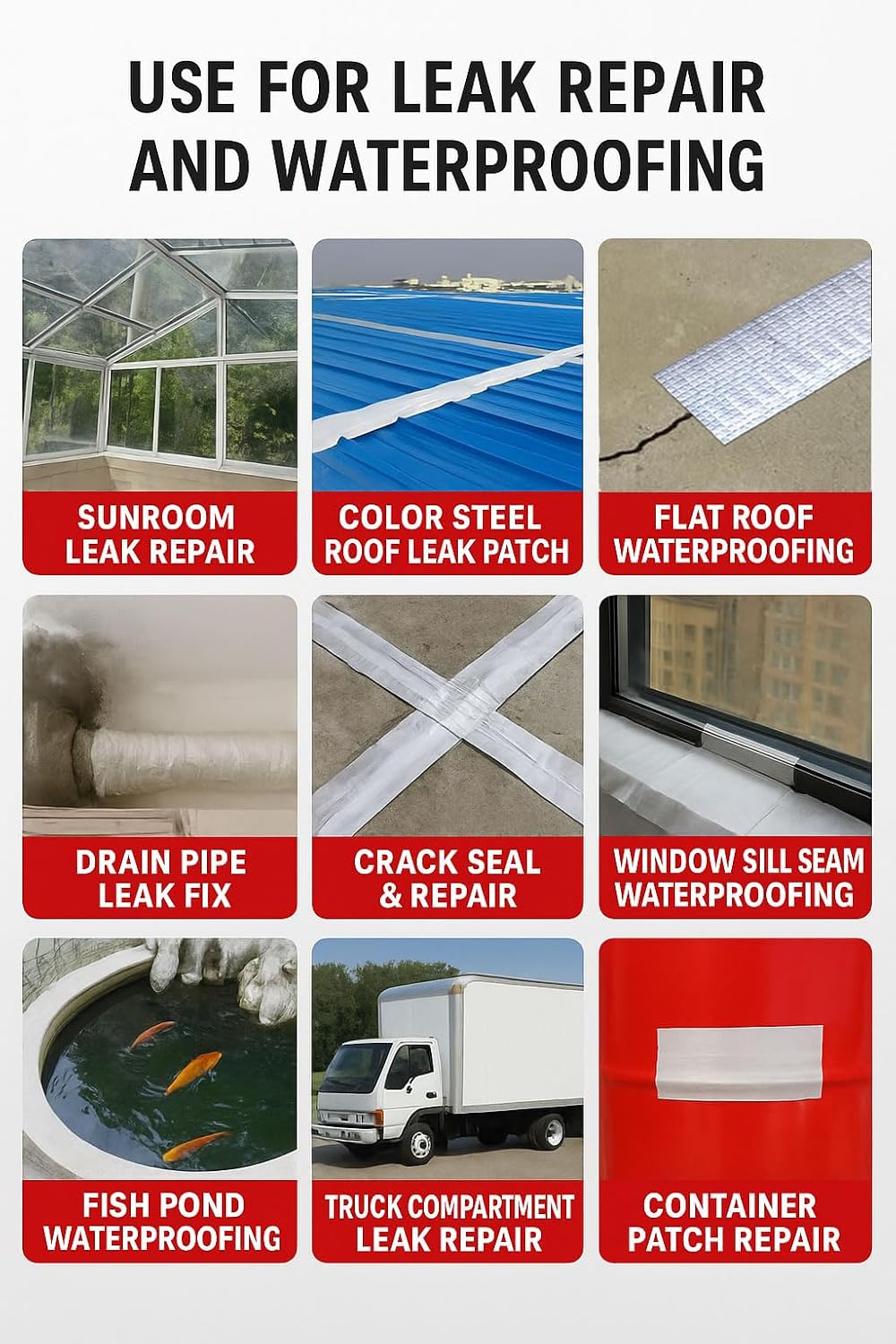 Butyl Waterproof Tape, 4" x 16' Aluminum Foil Sealant Tape for Leak-Proof Patching of Windows, Glass, Boats, Pipes，RV
