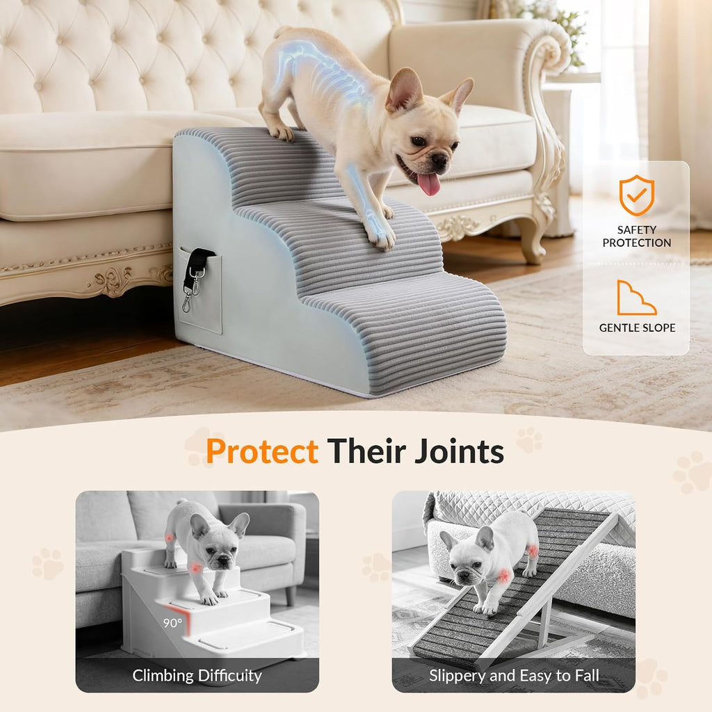 Dog Stairs for Couch and Chair,15.7" H 3-Step Pet Steps for Small Dogs and Cats, Non-Slip Sturdy Dog Ramp with