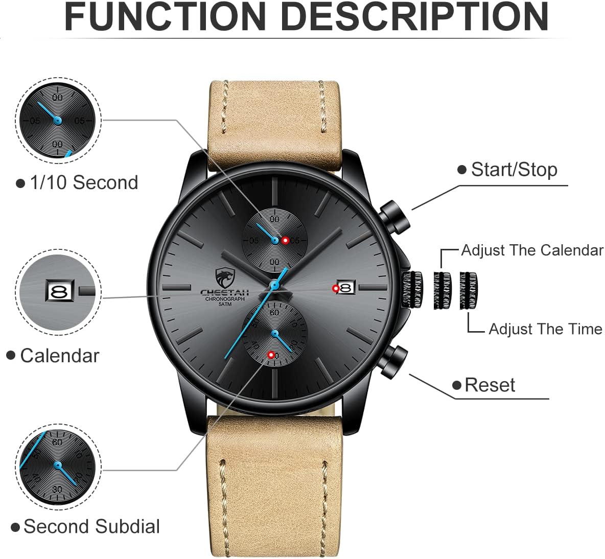 Mens Watch Fashion Sleek Minimalist Quartz Analog Mesh Stainless Steel Waterproof Chronograph Watches for Men with