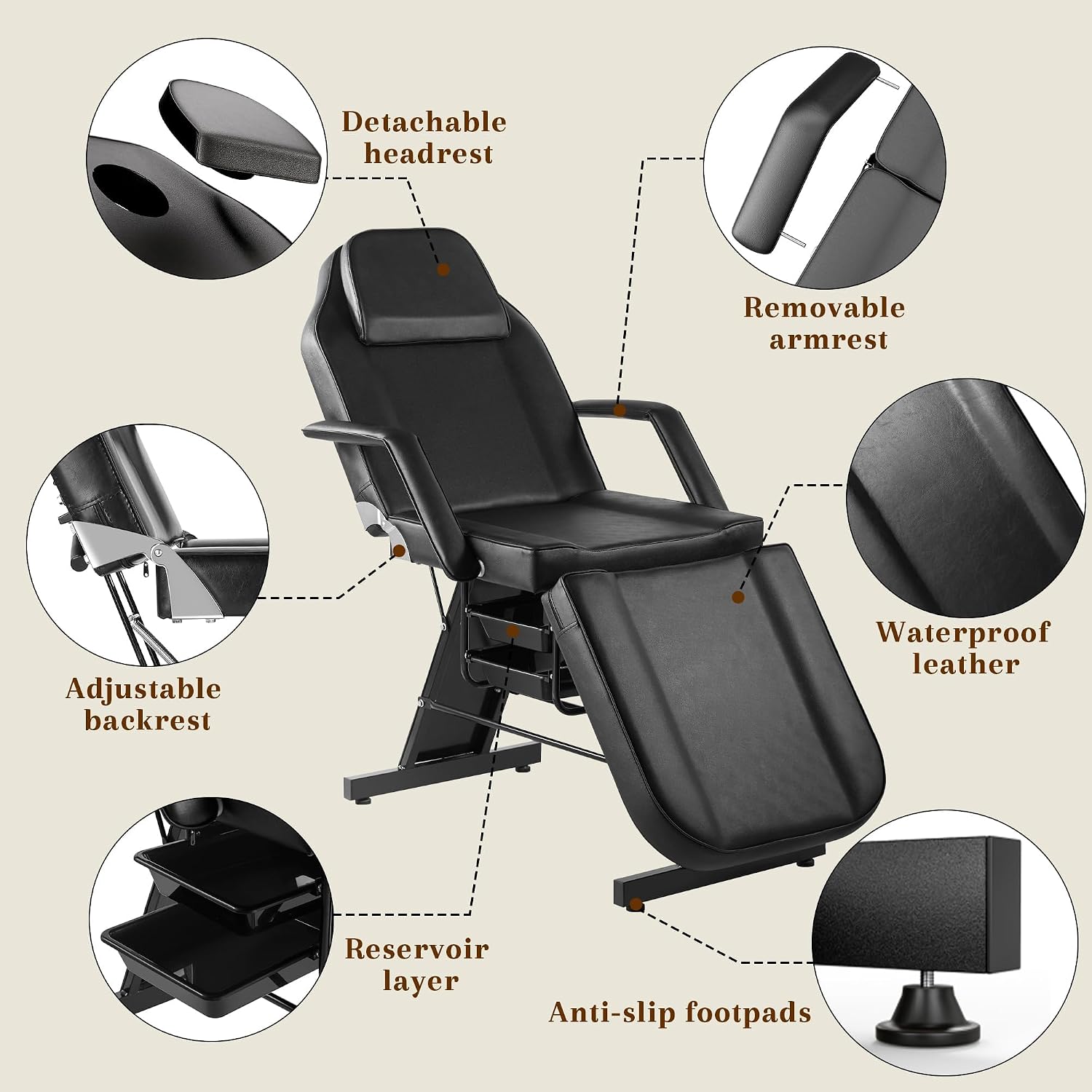 Tattoo Chair for Client, Esthetician Facial Bed with Hydraulic Stool, Lash Massage Table with 2-Tray, Multi-Purpose