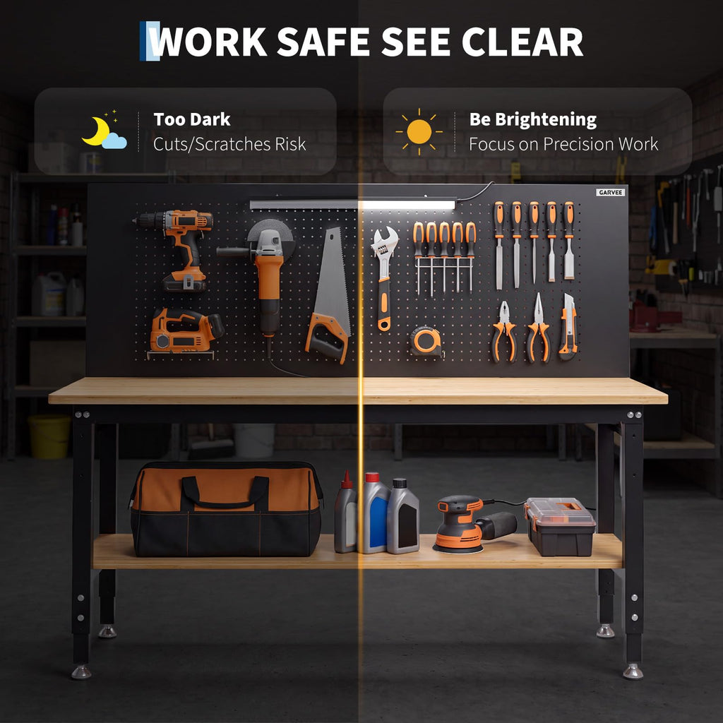 60 * 22 Garage Work Bench with Storage, Pegboard & Power Strip